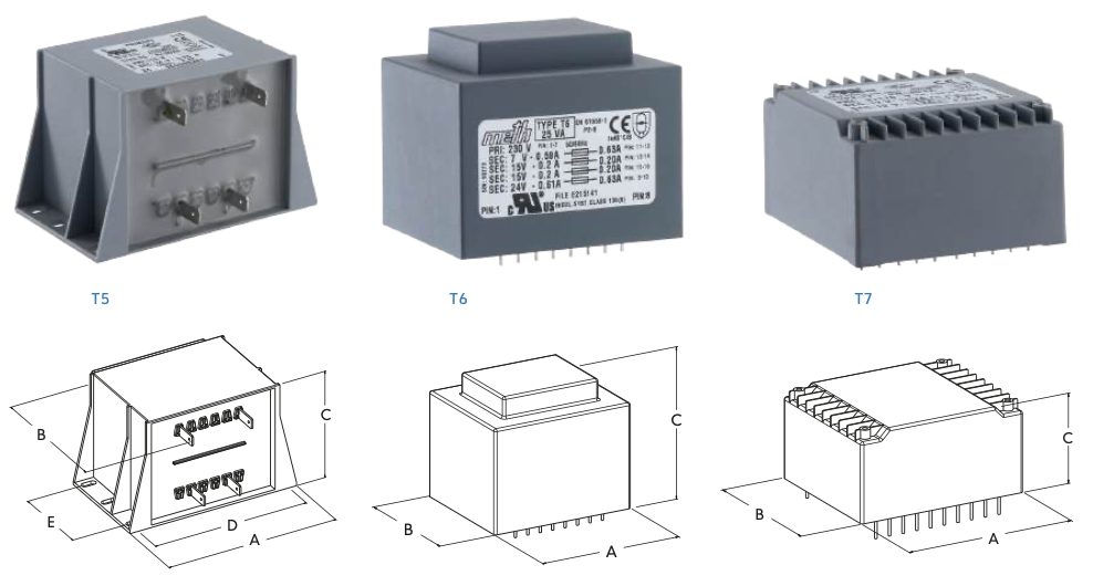 T5 / T6 / T7 — PCB Transformers